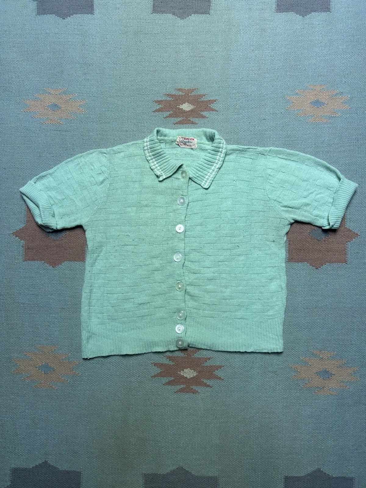 Vintage 50s button front sweater acrylic mint green cropped women M? Size M / US 6-8 / IT 42-44 - 1 Thumbnail