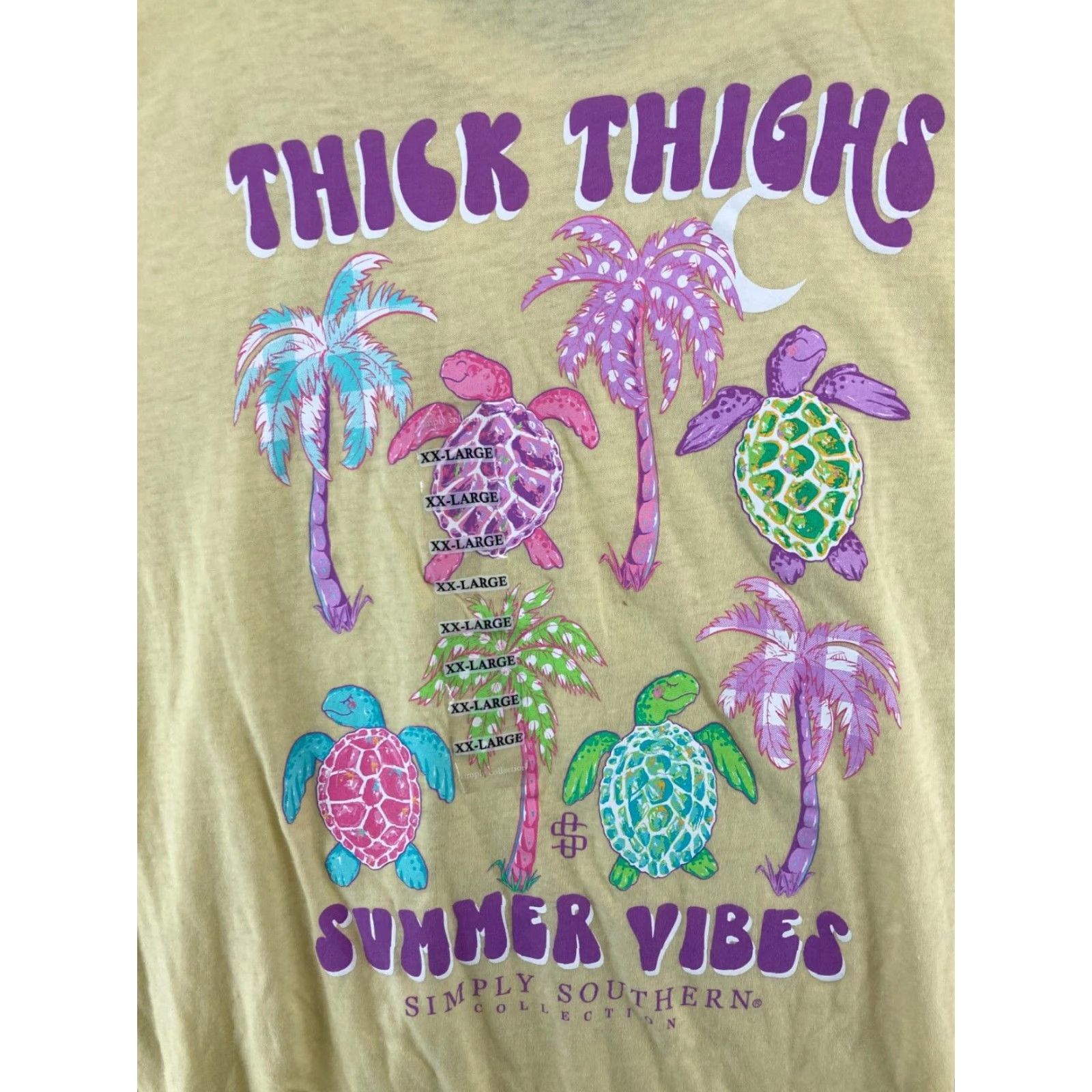 VIBE Simply Southern Womens TShirt 2XL Yellow Summer Vibes Thick Thighs Turles NWT Size XXL / US 16-18 / IT 52-54 - 2 Thumbnail