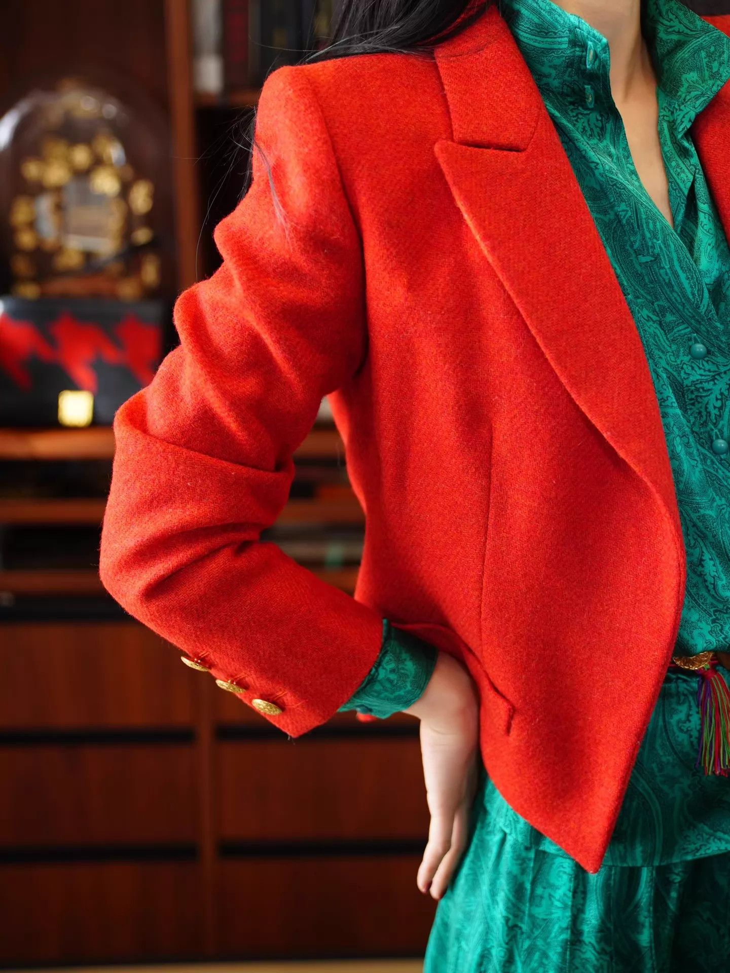 Yves Saint Laurent YSL Rive Gauche 1990s Orange Wool Short Blazer Size XS / US 0-2 / IT 36-38 - 8 Thumbnail