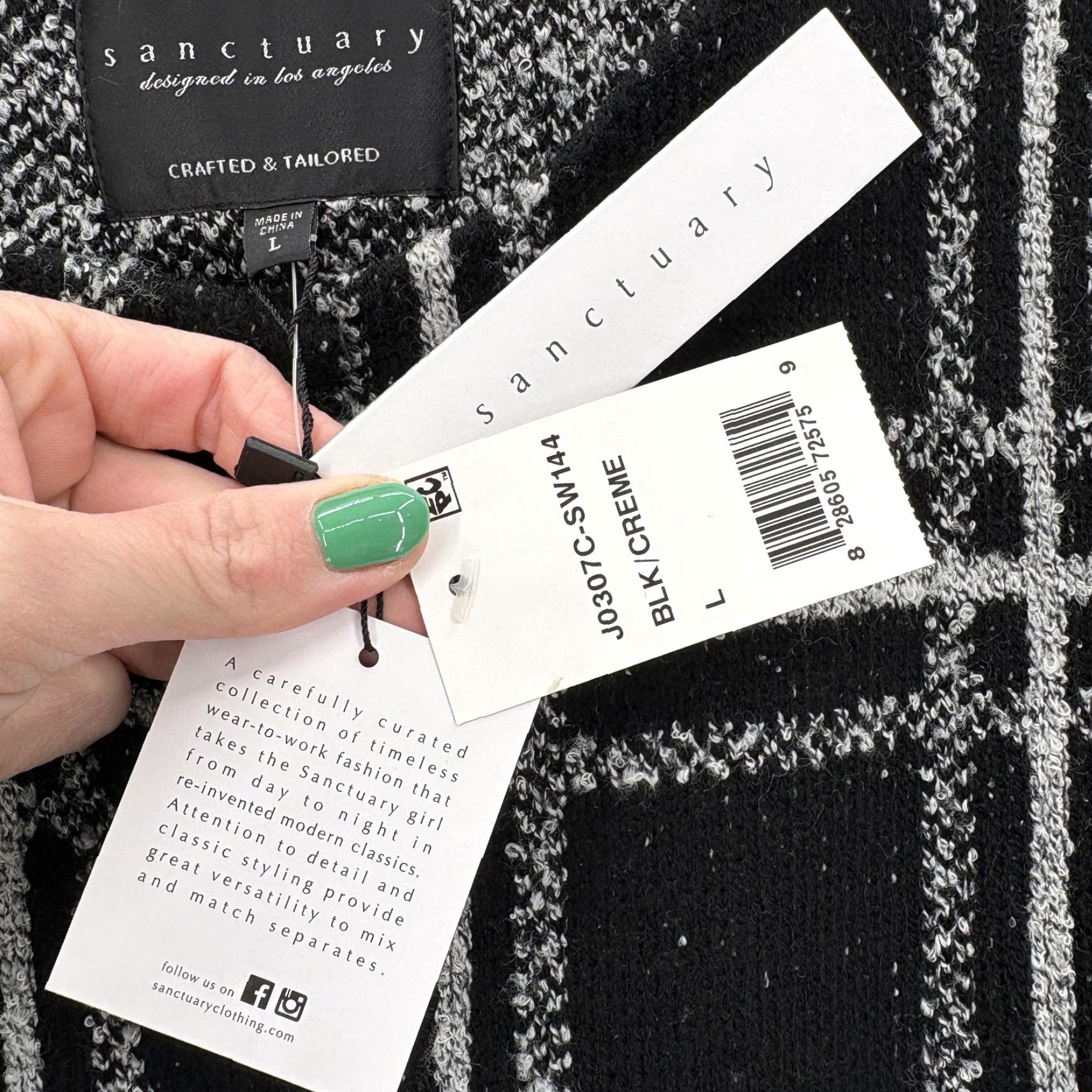 Sanctuary Sanctuary Cardigan Sweater Womens Large Black Plaid Open Front Knit Longline NWT Size L / US 10 / IT 46 - 5 Thumbnail