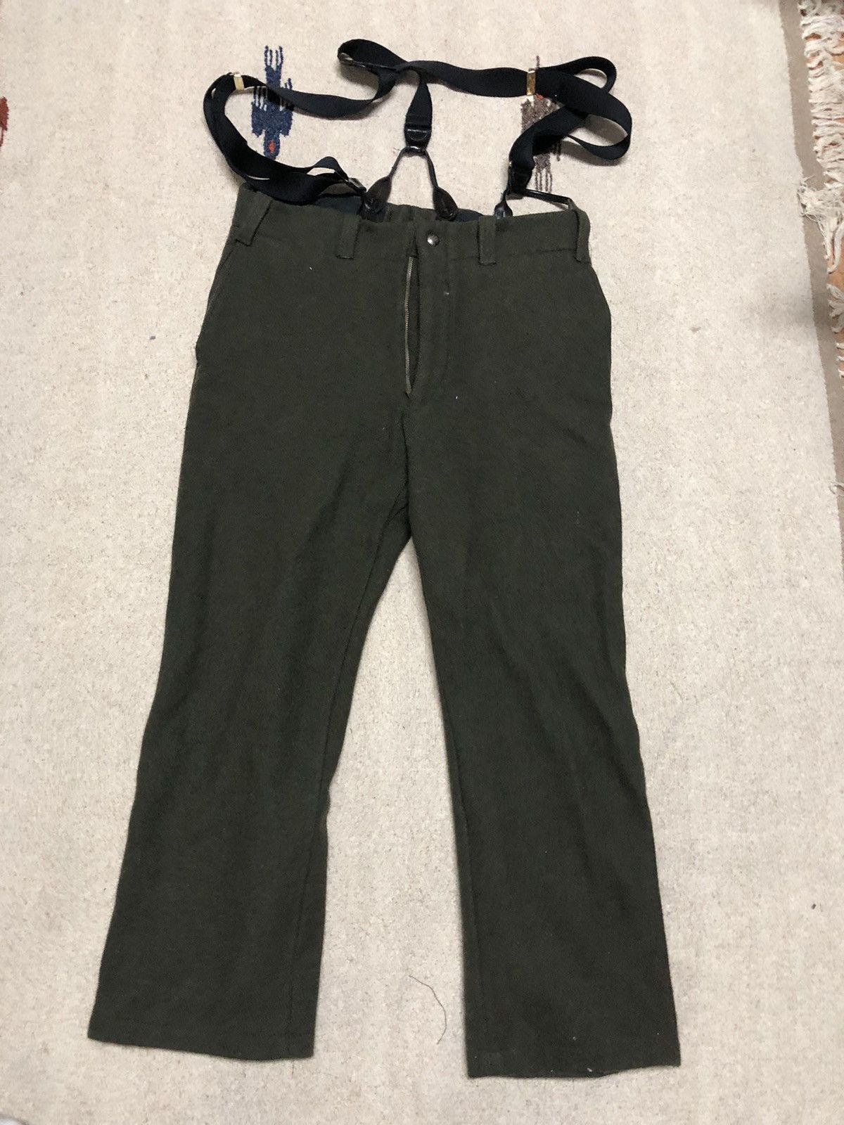 Japanese Brand × Vintage Wool 80s suspenders pants olive 31x28 Size US 30 / EU 46 - 8 Thumbnail