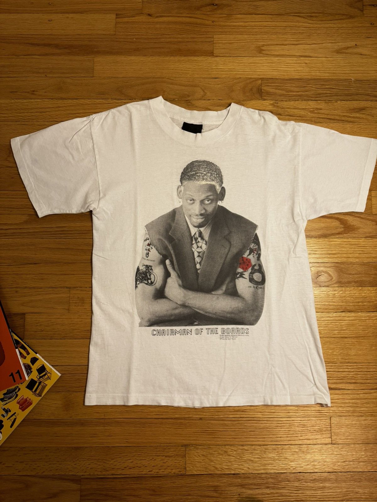 image of Chicago Bulls x NBA Vintage Dennis Rodman Chairman Of The Boards T-Shirt in White (Size Large)