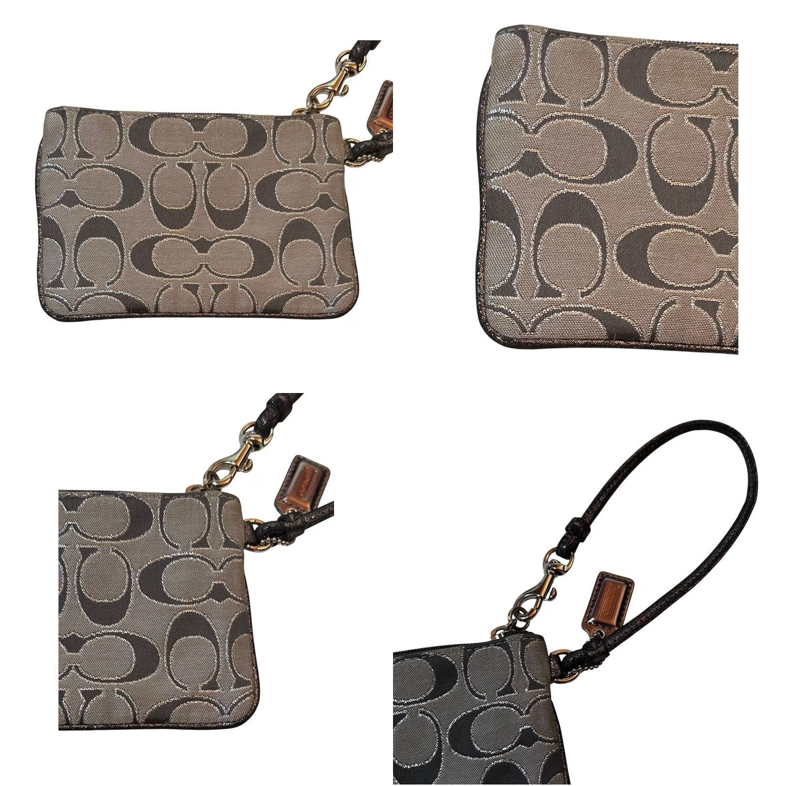 Coach Coach Poppy Gray Logo Signature & Metallic Silver Leather Wristlet Wallet Women Size ONE SIZE - 9 Thumbnail