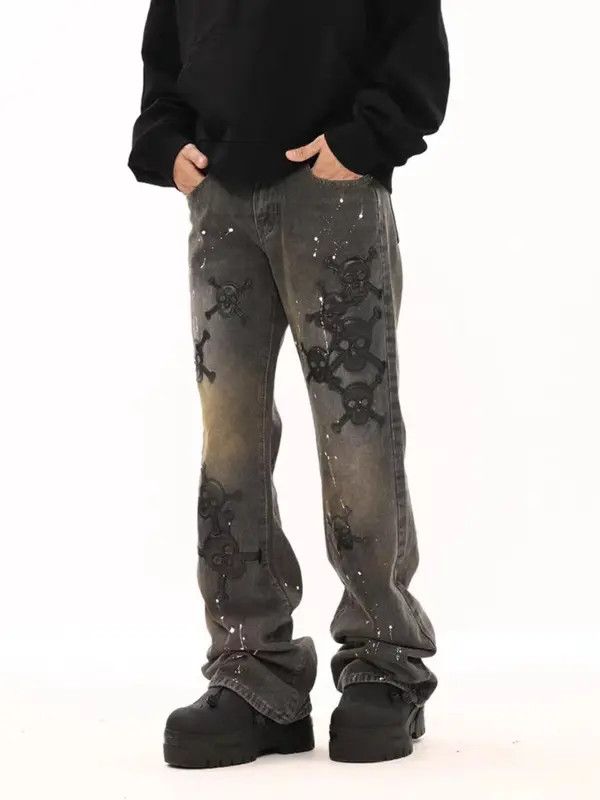 Japanese Brand VIBE Vintage dark patched jeans with splashes of ink Size US 34 / EU 50 - 1 Thumbnail