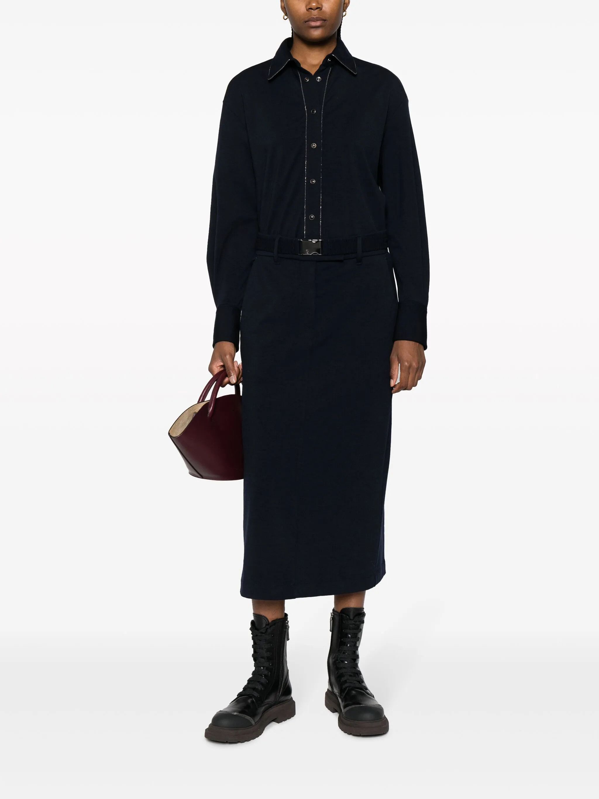 Brunello Cucinelli o1y0725 Midi Dress in Midnight Blue Size M / US 6-8 / IT 42-44 - 5 Thumbnail