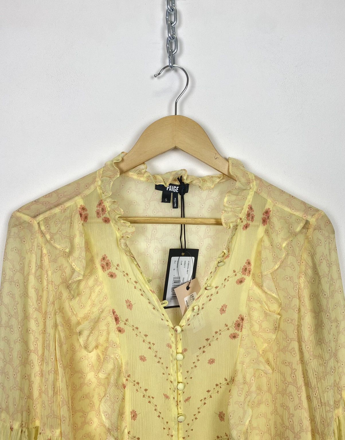 Paige Designer Paige Silk Blouse Shirt Ladies Size S Yellow Luxury Size S / US 4 / IT 40 - 2 Thumbnail