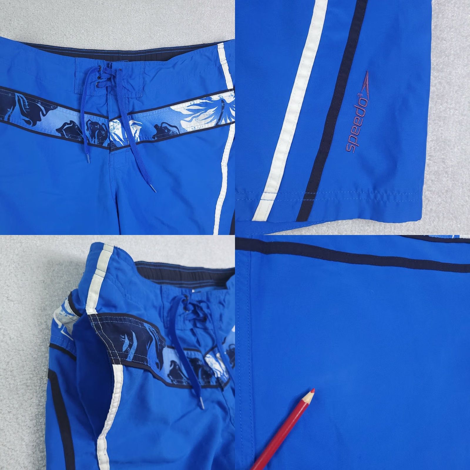 Speedo Speedo Swim Trunks Mens Medium Blue Hawaiian Print Draw String Pockets Polyester 90s Vintage? No, Floral Bottoms Shirt? Size ONE SIZE - 8 Thumbnail