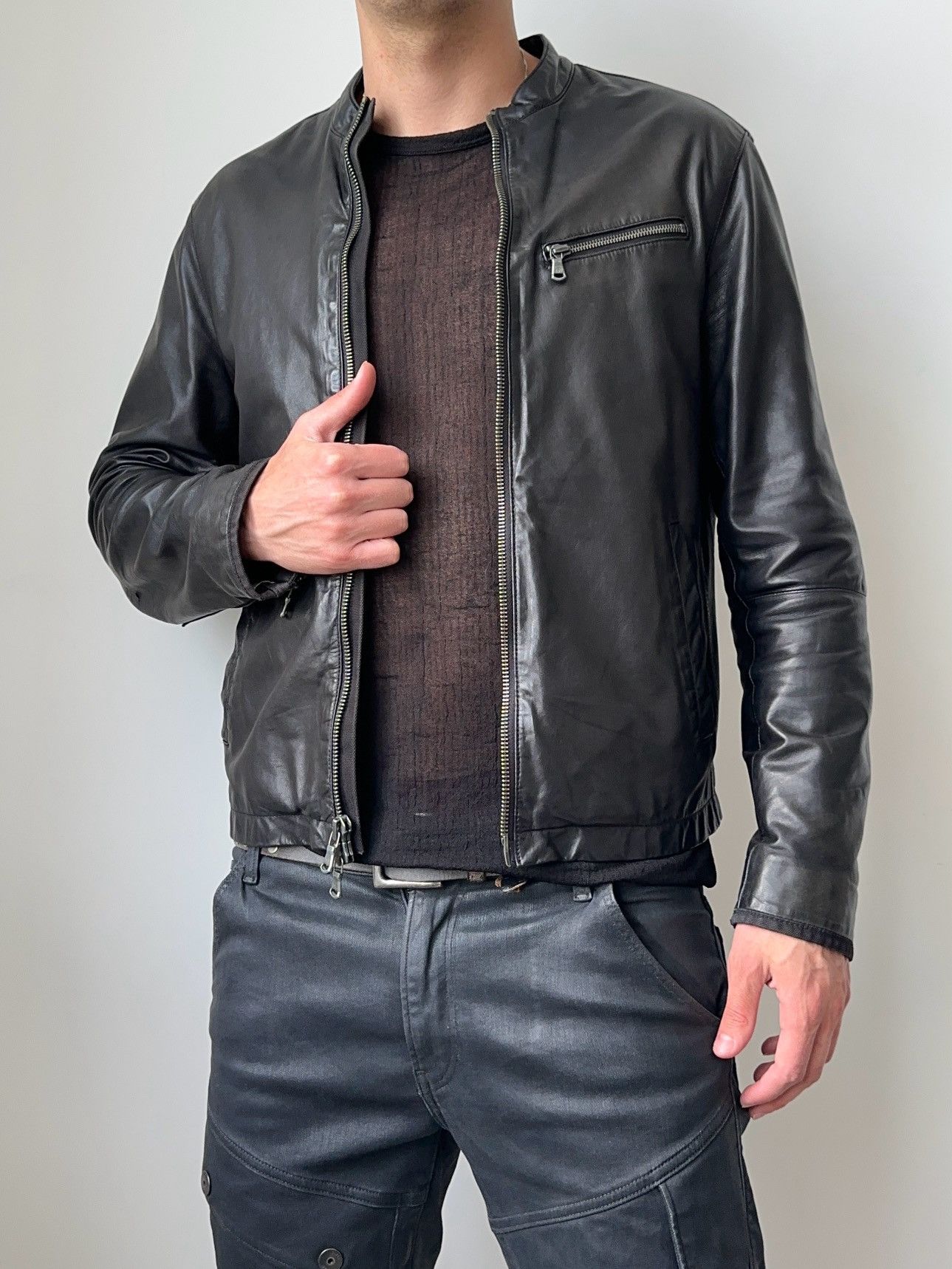 John Varvatos John Varvatos Classic Black Washed Leather Biker Jacket Size US M / EU 48-50 / 2 - 15 Thumbnail