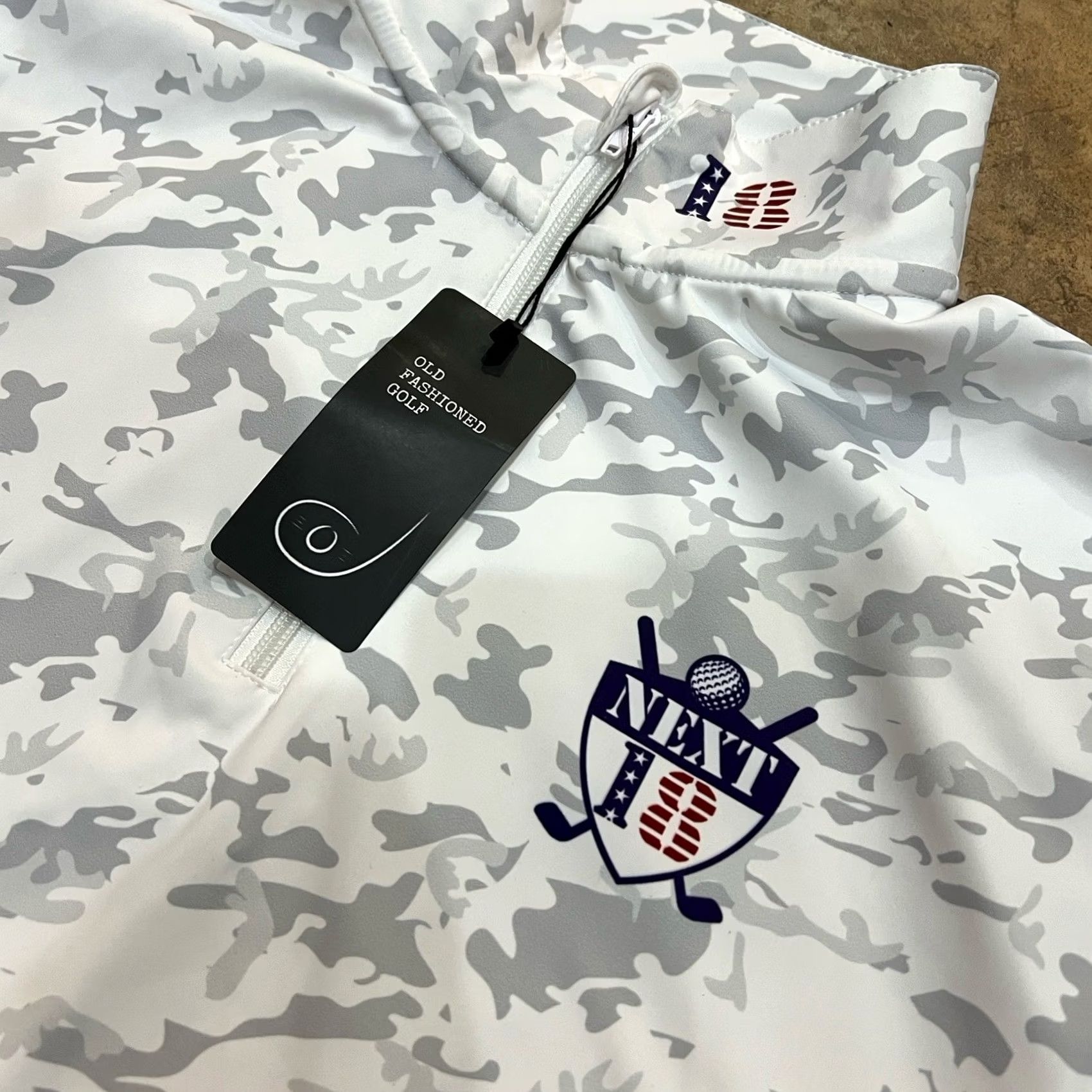 Vintage Old Fashioned Golf Shirt Camouflage Quarter Zip 1/4 White Gray Camo Pattern L Mens Size US L / EU 52-54 / 3 - 2 Thumbnail