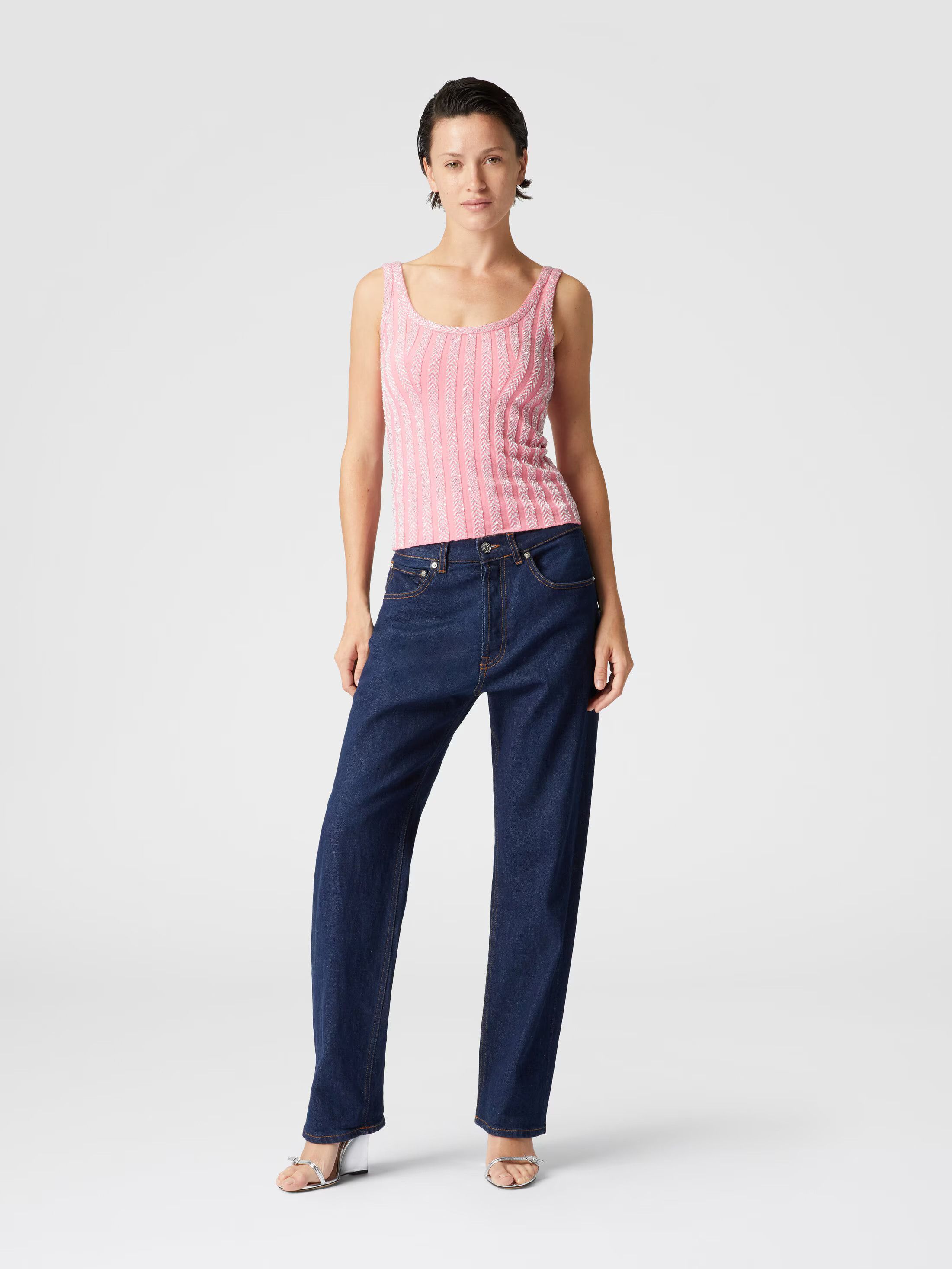 Missoni o1mle0425 Zig Zag Sequin Ribbed Tank Top in Pink Size M / US 6-8 / IT 42-44 - 3 Thumbnail