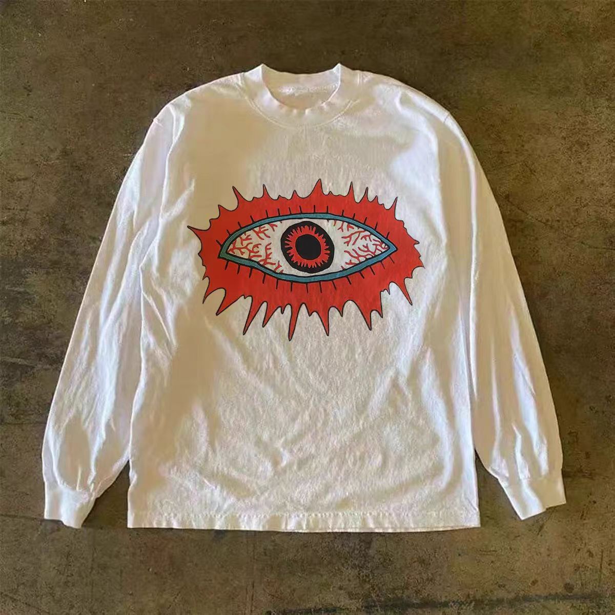 Vintage White casual retro eye print long-sleeved T-shirt Size US M / EU 48-50 / 2 - 1 Thumbnail