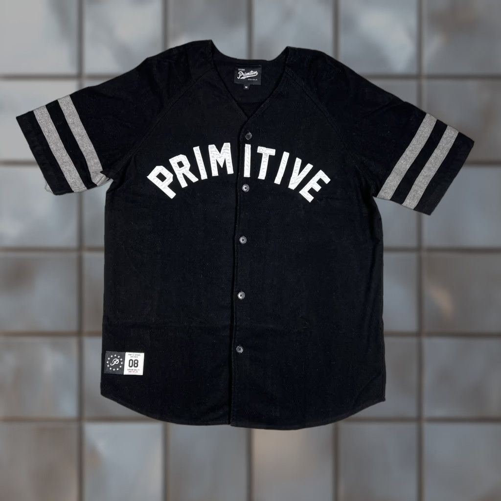 Primitive Primitive Apparel Baseball Jersey Men Medium Black Gray Striped Short Sleeve Crew Neck Button Closure Logo Size US M / EU 48-50 / 2 - 1 Thumbnail