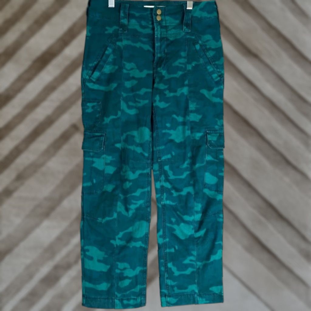 Anthropologie Anthropologie Womens Pants Teal Camouflage High Rise Cargo Stretch 26 Size 28" / US 6 / IT 42 - 1 Thumbnail