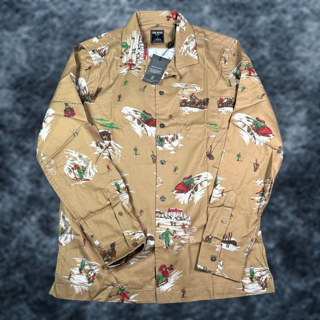 Todd Snyder VINTAGE Todd Snyder Albini Sled Print Flannel Shirt Mens M Tan Camp Loop Collar Shirt Mens M Tan Christmas Winter Snow Mountain Sled Pockets Buttons Size US M / EU 48-50 / 2 - 1 Thumbnail