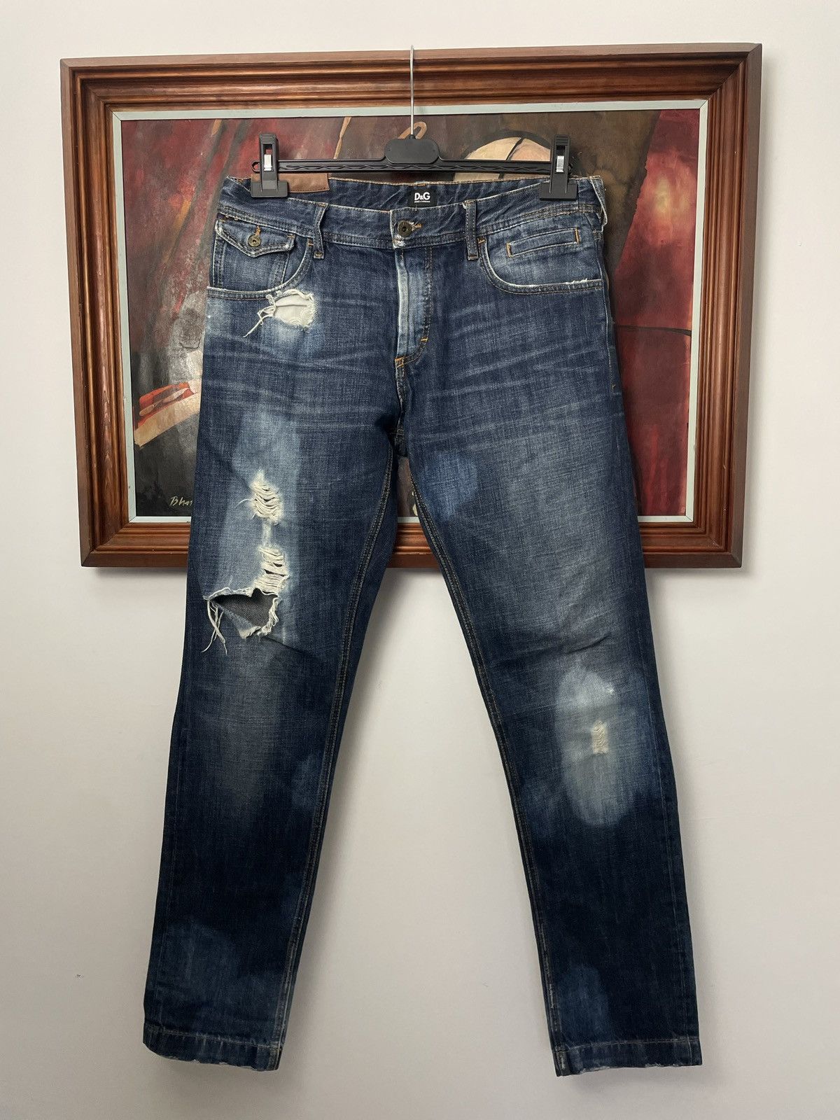 image of Distressed Denim x Dolce Gabbana Dolce&gabbana D&g Vintage Y2K Denim Jeans Distressed Pant in Blue 