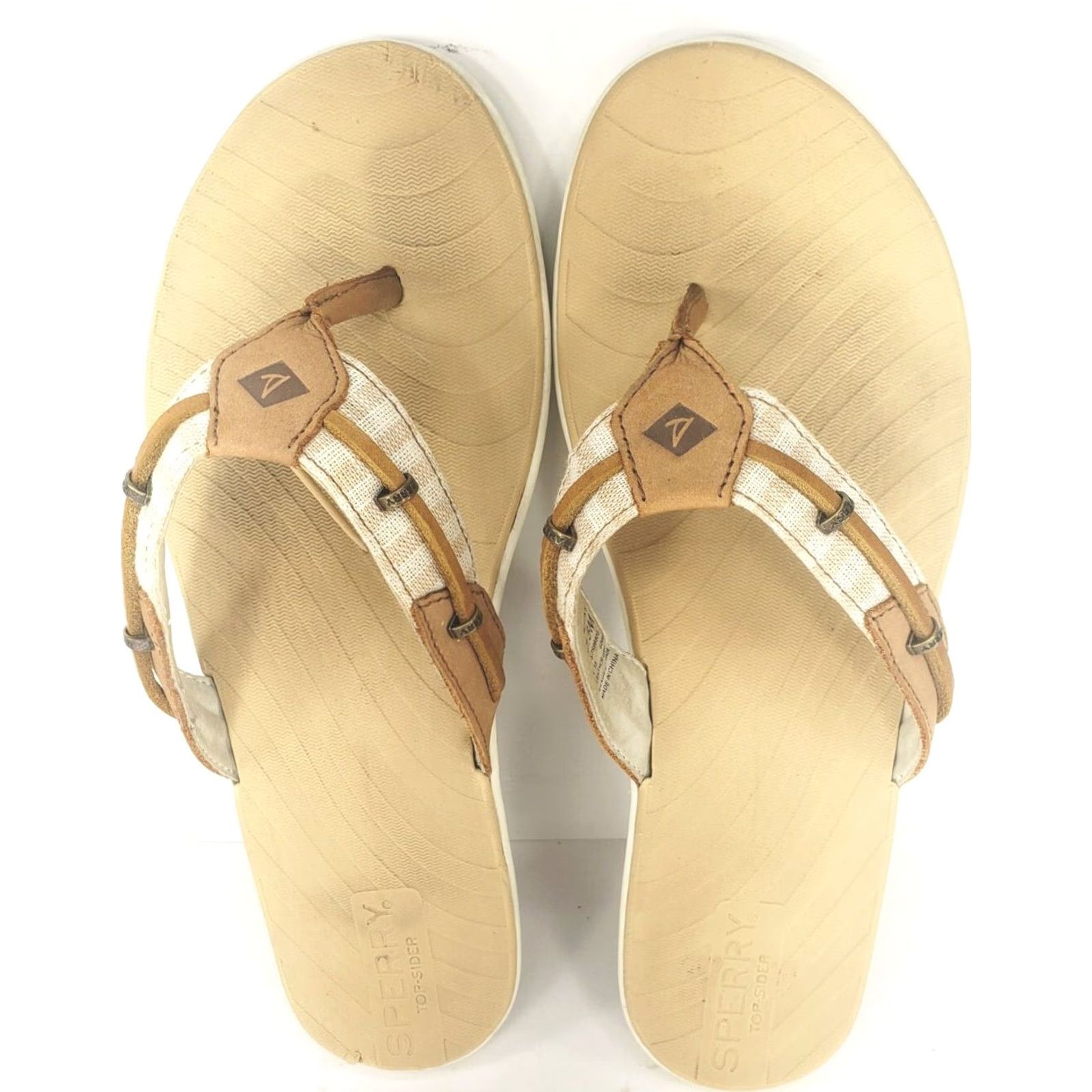 Sperry Sperry Seafish Sandal Women 7.5M Tan White Striped Canvas Leather Slip-On Flat Size US 8 / IT 38 - 6 Thumbnail