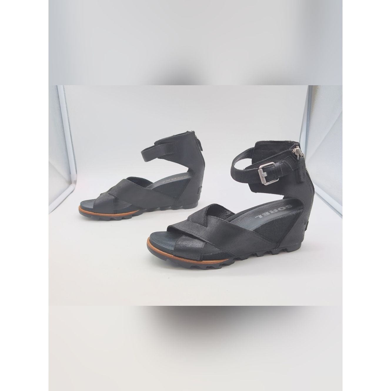 SOREL Sorel Joanie Sz 11 Women's Black Leather Ankle-Strap Wedge Size US 11 / IT 41 - 4 Thumbnail