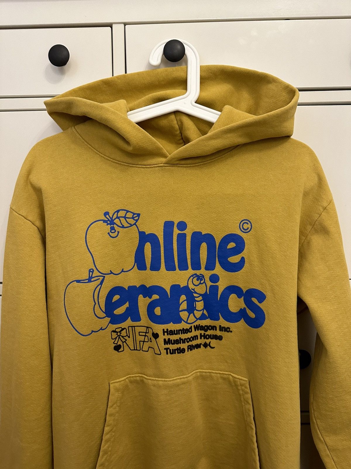 image of Online Ceramics Apple Logo Hoodie in Yellow, Men's (Size Small)