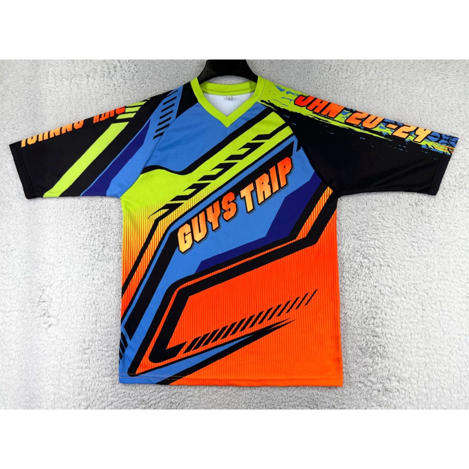 Vintage Guys Jersey Mens Large Blue Orange MX BMX Short Sleeve V-Neck Polyester Shirt Adult Large Orange Jersey logo Size US L / EU 52-54 / 3 - 2 Thumbnail