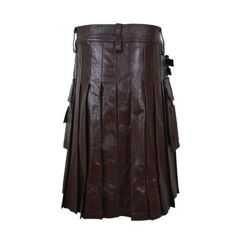 Handmade × Leather Customized Utility Cargo Leather Kilt Brown Size US 44 / EU 60 - 5 Thumbnail