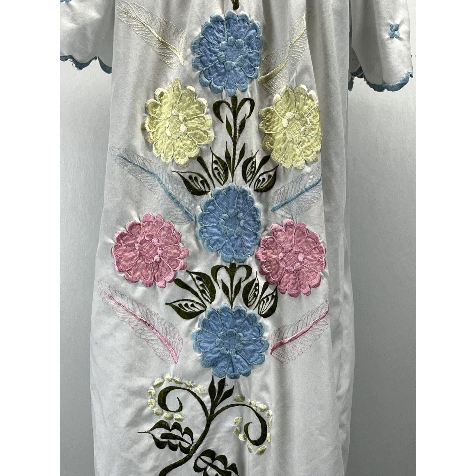 Vintage Mexican Style Floral Embroidered Maxi Dress White Large Womens Long Sleeve Size L / US 10 / IT 46 - 5 Thumbnail