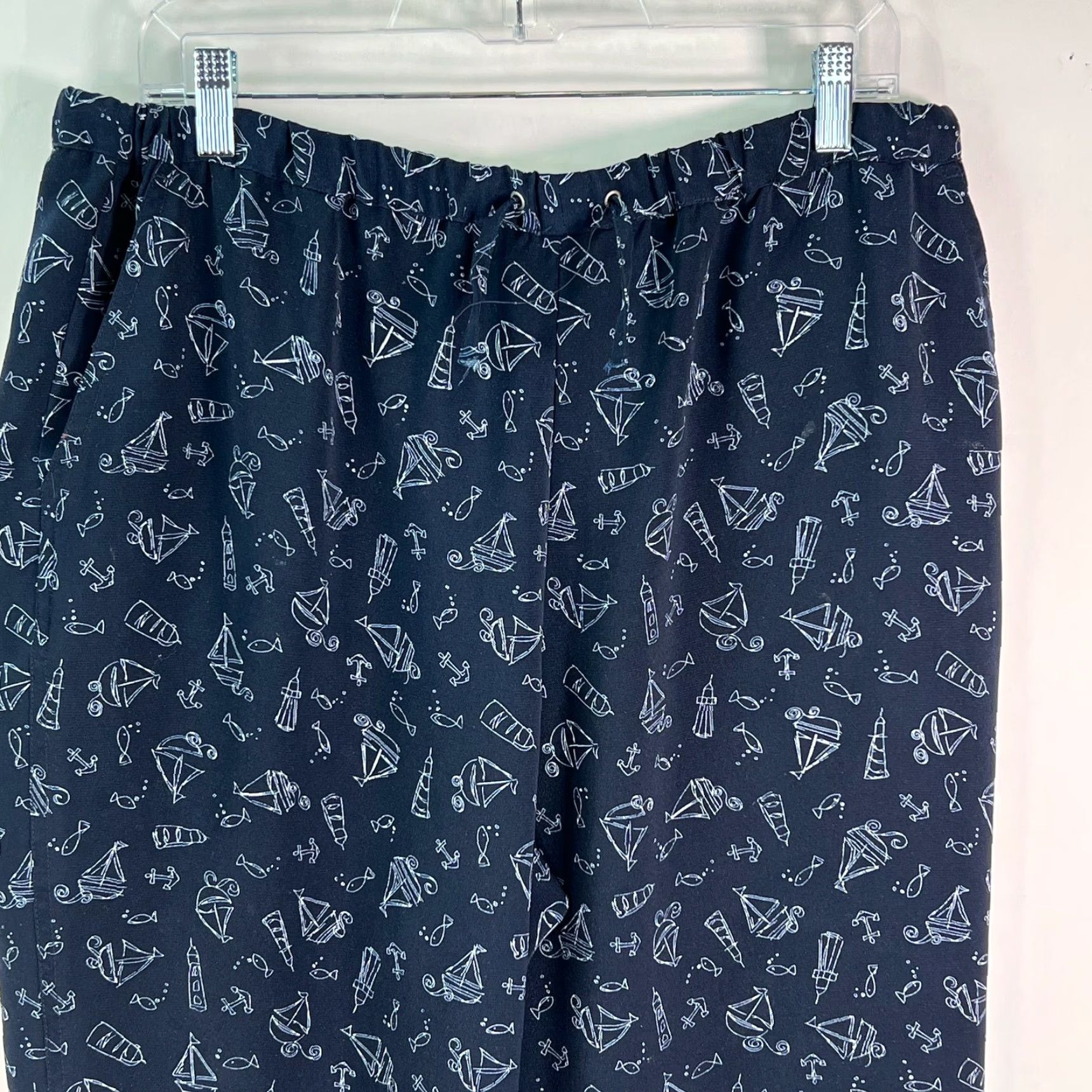 Vintage Christopher & Banks Womens Capri Pants Blue Elastic Waist Cropped Size Large - Regular Inseam 20 in Pant Size 36" / US 14 / IT 50 - 3 Thumbnail