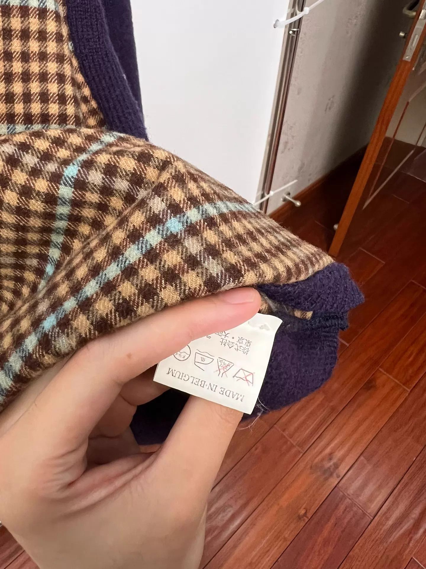 Dries Van Noten DVN Purple Check Colorblock Wool Sweater Size L / US 10 / IT 46 - 8 Thumbnail