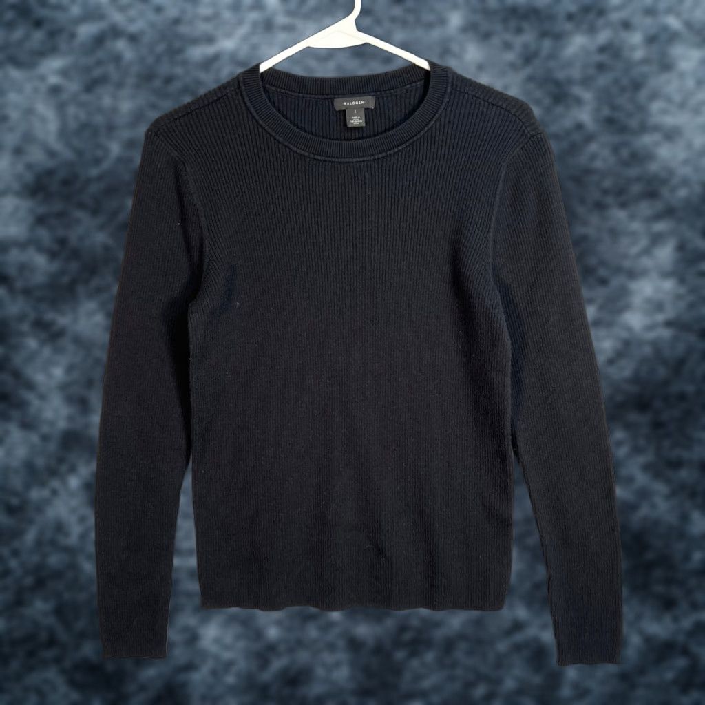 Vintage VINTAGE Halogen Women's Sweater Knit Long Sleeve Pullover Size L Black Ribbed Cotton Viscose Size L / US 10 / IT 46 - 1 Thumbnail