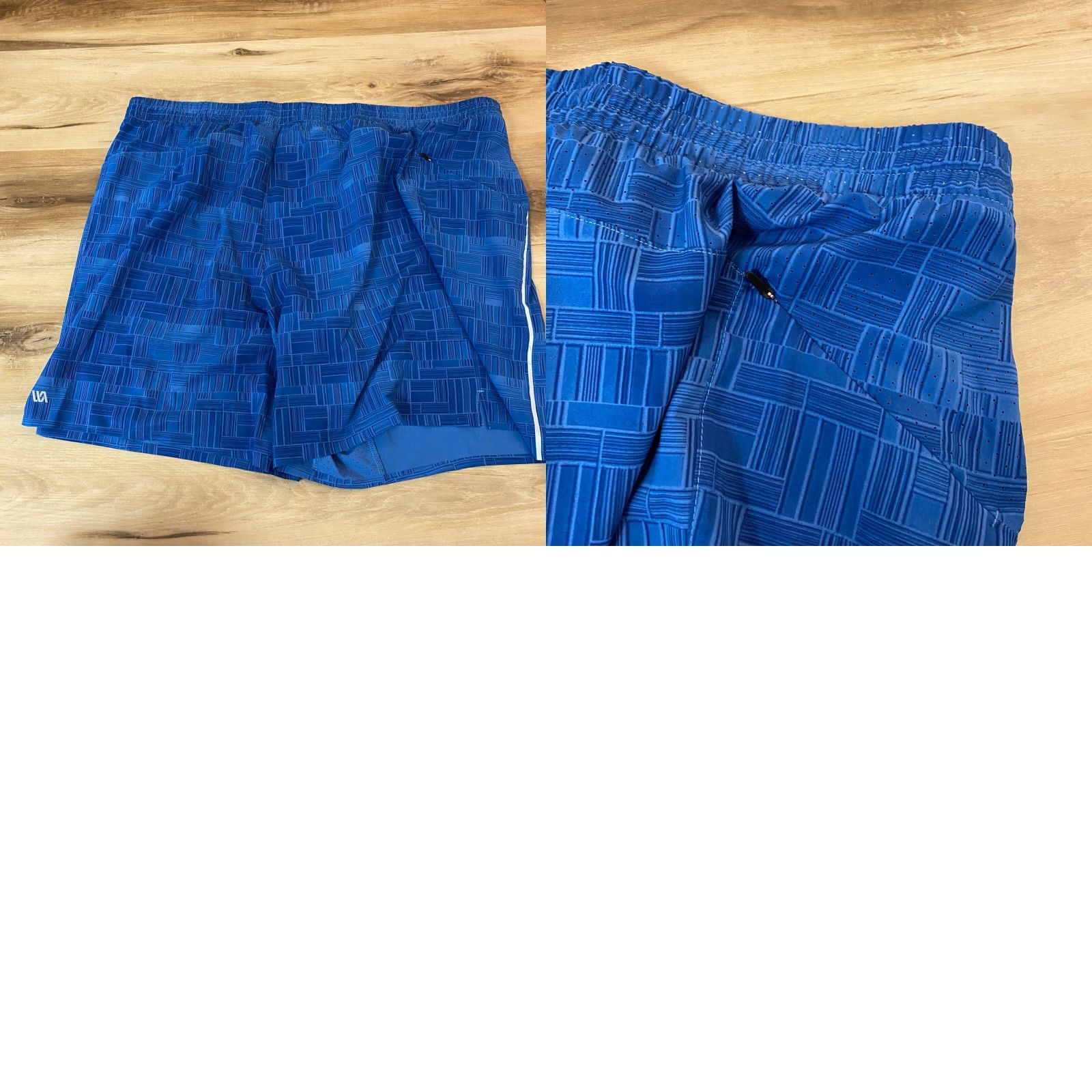 Vintage VRST Shorts Mens 2XL Accelerate 7" 4 Way Stretch Lined Moisture Wicking Reflect Blue Geometric Activewear Cross Training Gym Running Durability Mens Size US 39 - 8 Thumbnail