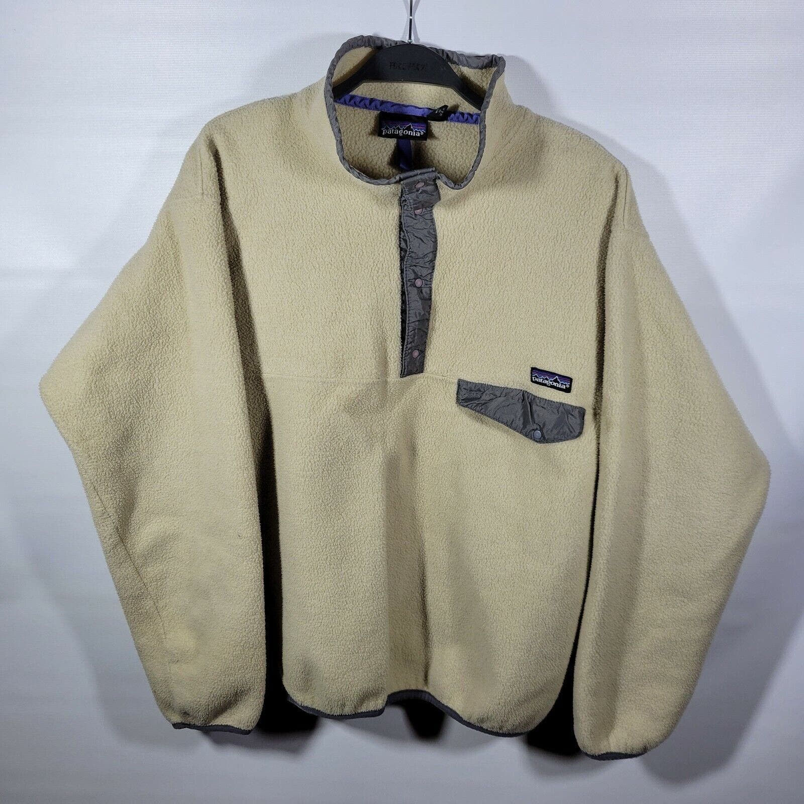 image of Vintage Patagonia Beige Synchilla Snap T Fleece Pullover L, Men's (Size Large)