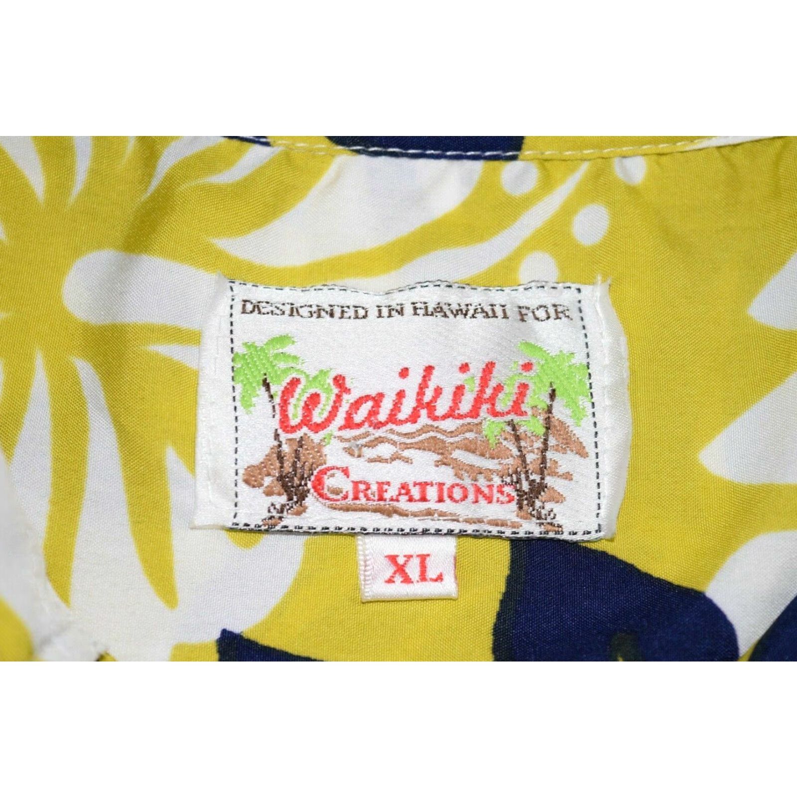 Vintage Waikiki Creations Shirt Mens XL Yellow Blue Flowers Hawaiian Surfboards Size US XL / EU 56 / 4 - 2 Thumbnail