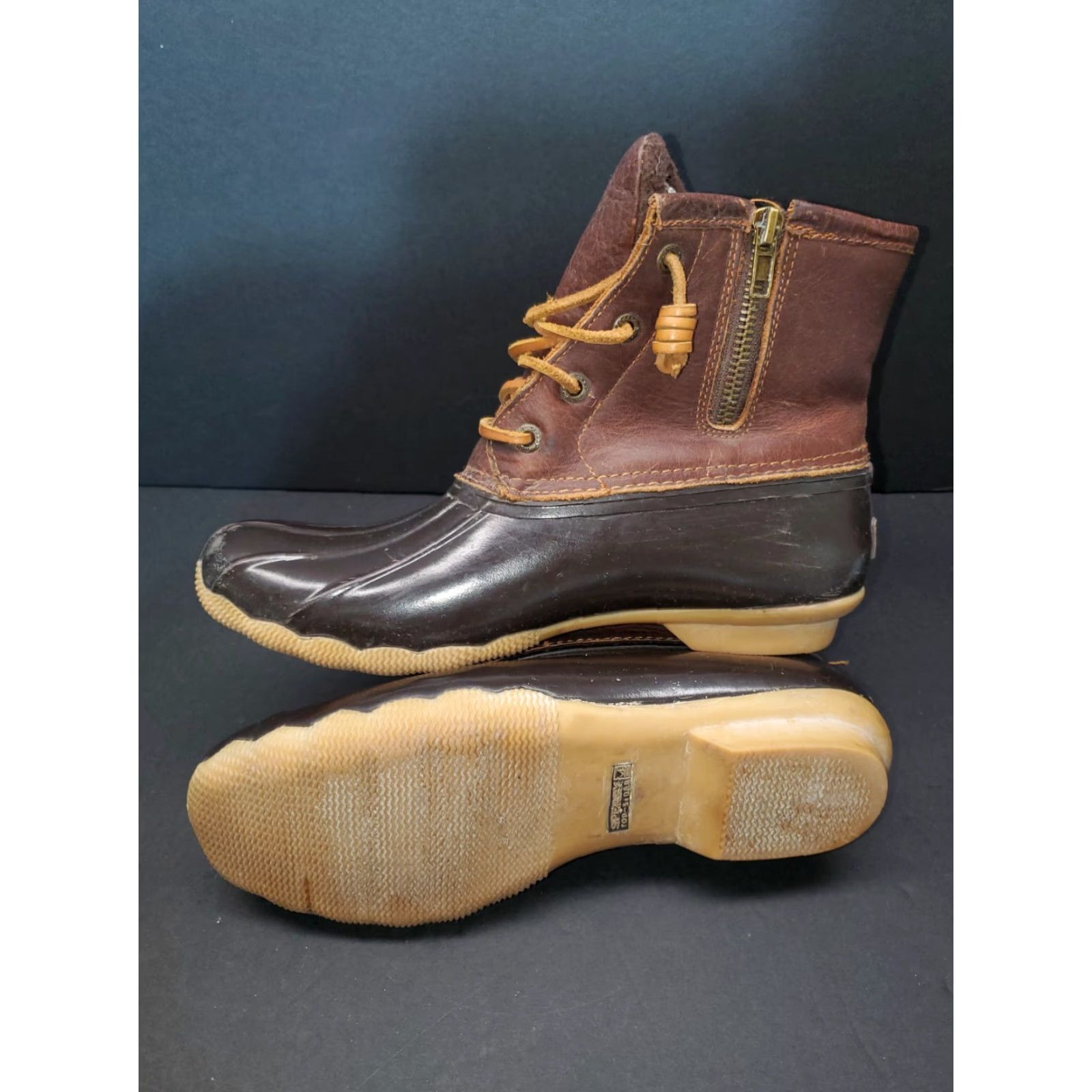 Sperry SPERRY SALTWATER Leather Waterproof Duck Boots Side Zip Lace Up Women's 8 Tan/Brown | Boots, Shoe, Waterproof, Duck Theme, Casual, Women, Size 8 Size US 8 / IT 38 - 6 Thumbnail