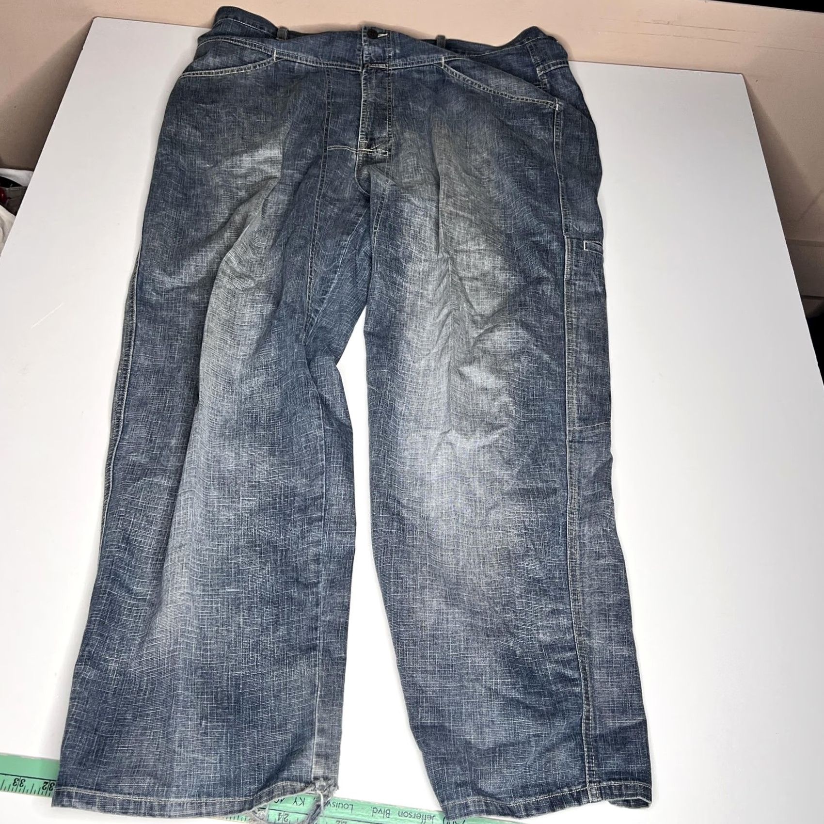 Vintage Marithe Francois Girbaud Jeans Mens 43x31 Blue Relaxed Straight Distressed Denim Distressed Jeans Crosshatch Denim, Mens, 42, Regular, Blue, Jeans Size US 42 / EU 58 - 7 Thumbnail