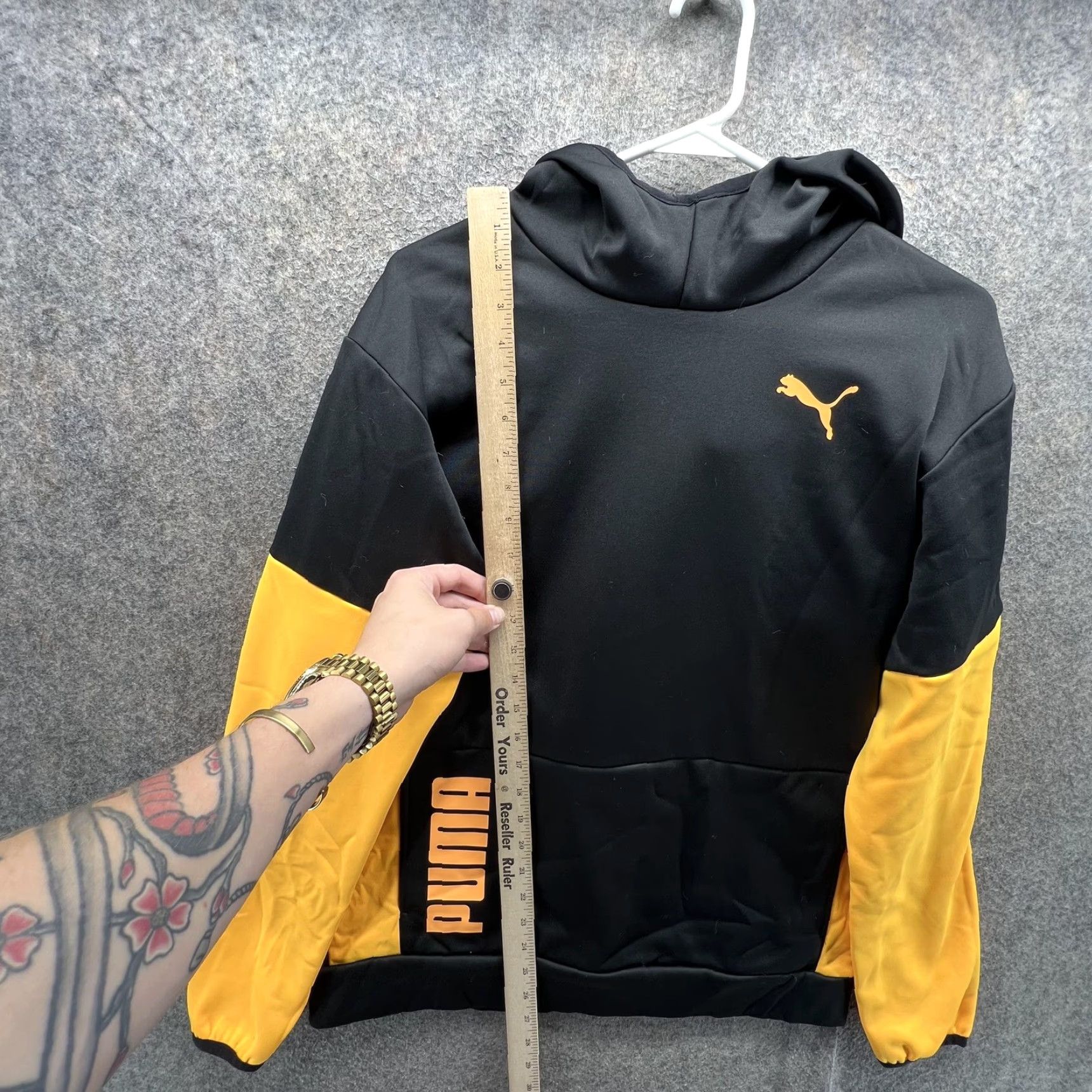 Puma Puma Hoodie Mens S Black Yellow Pullover Fleece Sweatshirt Training Logo Graphic Print Kangaroo Pocket Size US S / EU 44-46 / 1 - 6 Thumbnail