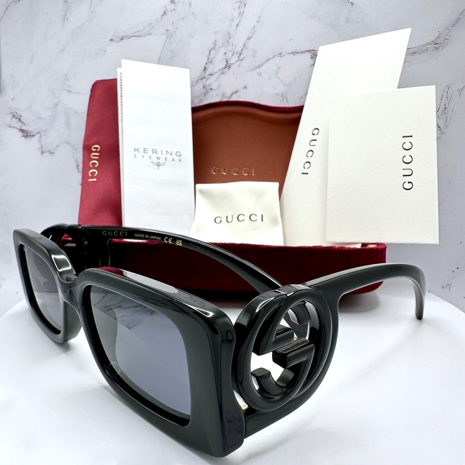 Gucci Gucci Black Sunglasses Square Interlocking GG Logo New Size ONE SIZE - 13 Thumbnail