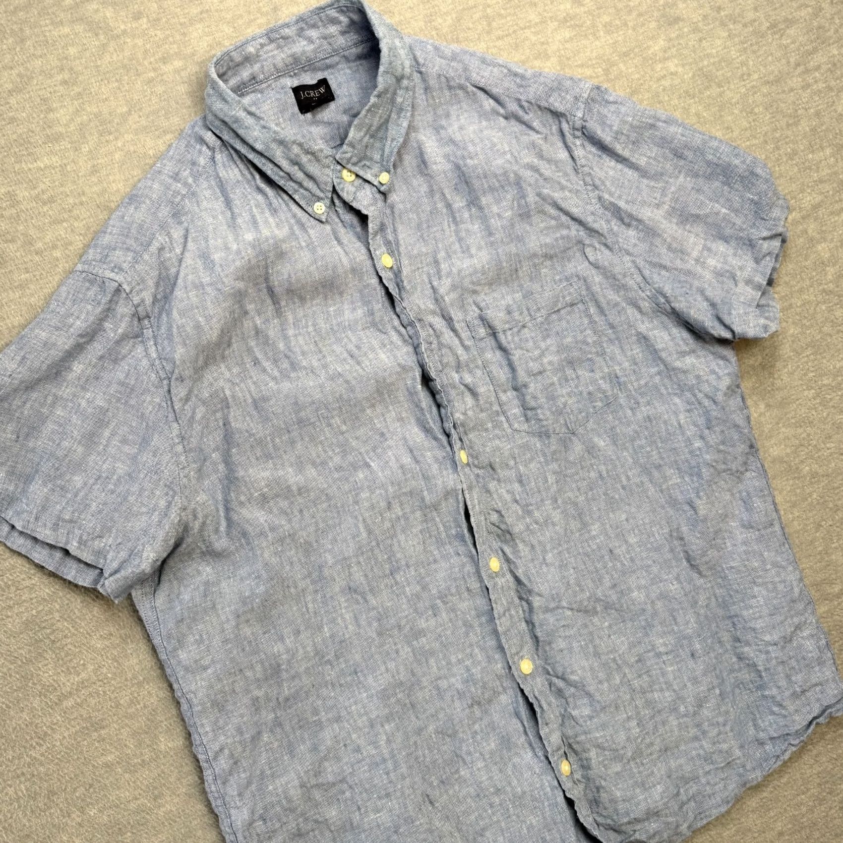 J.Crew VINTAGE: No — actually, not vintage; keep as J.CREW Shirt Mens Large Light Blue Linen Button Down Casual Size US L / EU 52-54 / 3 - 2 Thumbnail