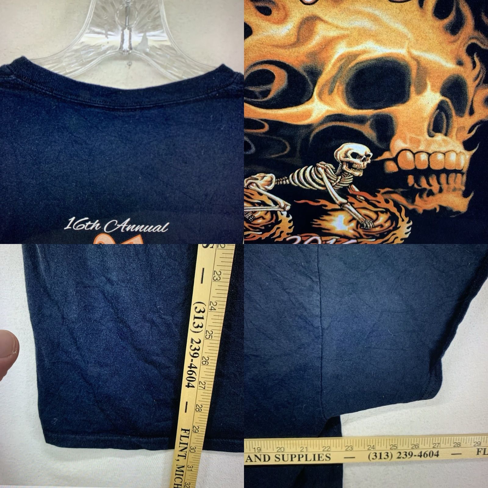 Gildan VINTAGE Gildan Men's T-Shirt XL Black Biker Skull Flames 2016 Las Vegas Bikefest All Seasons Size US XL / EU 56 / 4 - 8 Thumbnail