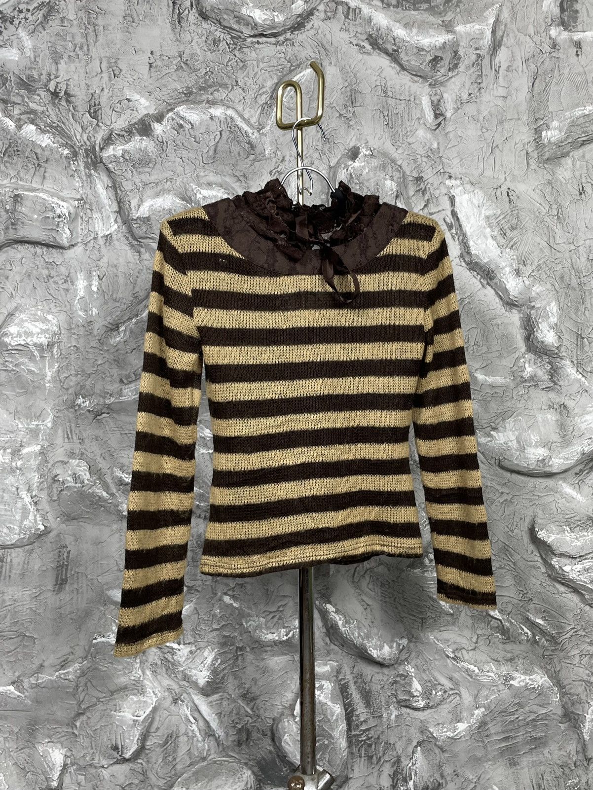 Hysteric Glamour × Japanese Brand Y2K Punk Guipure Pocket Striped Sweater Gothic Style Size S / US 4 / IT 40 - 3 Thumbnail