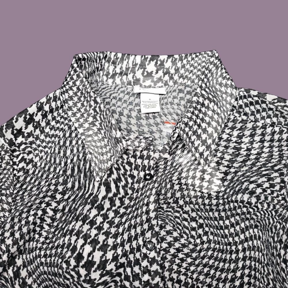Vintage Rue21 Shirt Womens S Black Houndstooth Long Sleeve Button Up Collar Stretch New Size S / US 4 / IT 40 - 1 Thumbnail