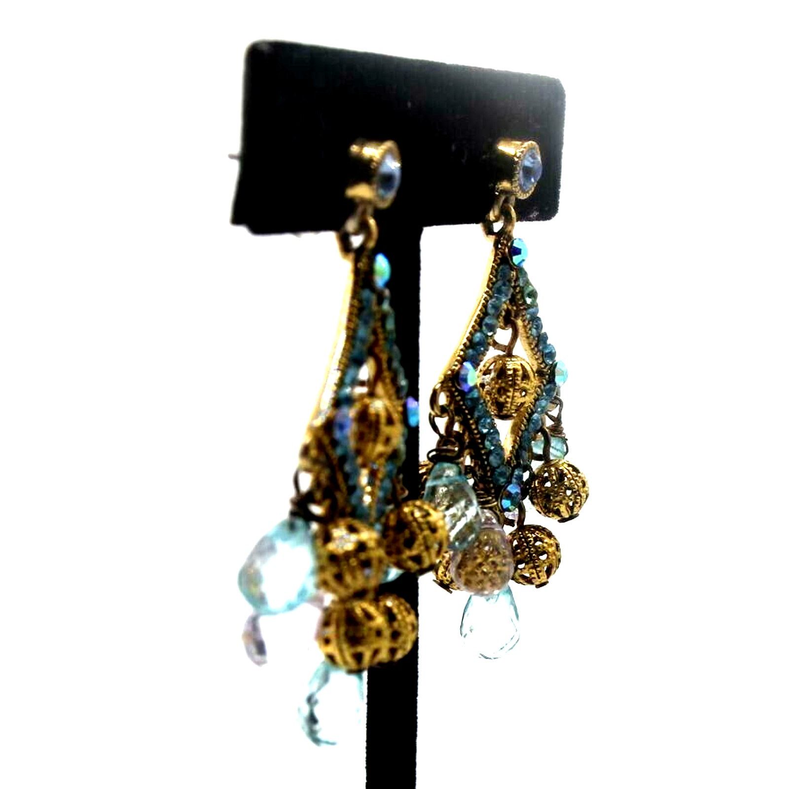 Other Blue Aurora Borealis Rhinestone Cut Crystal Earrings 2" Drop Size ONE SIZE - 2 Thumbnail