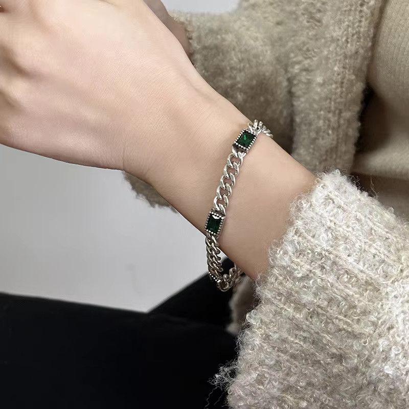 Jewelry Green Stone Retro Chain Bracelet Size ONE SIZE - 3 Thumbnail