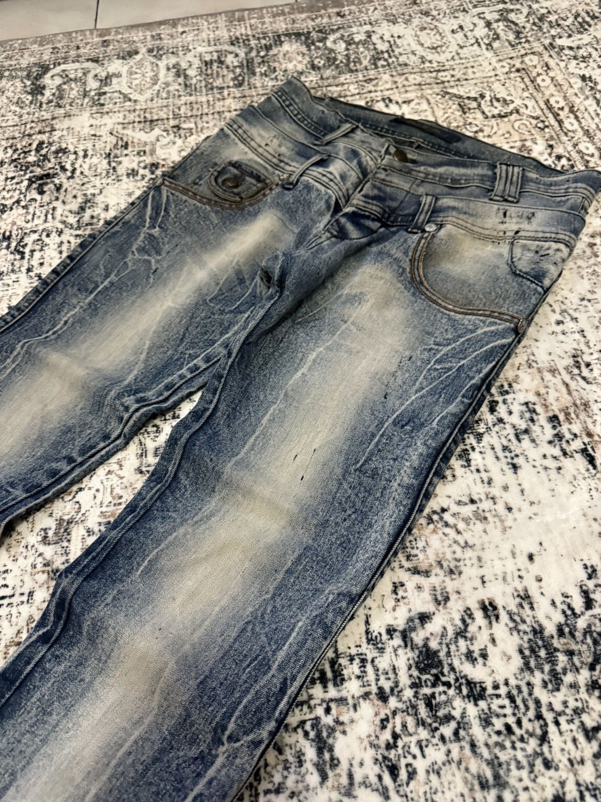 If Six Was Nine Diesel Black Gold Double Waist Whiskers Stack Flared Jeans Size US 29 - 6 Thumbnail