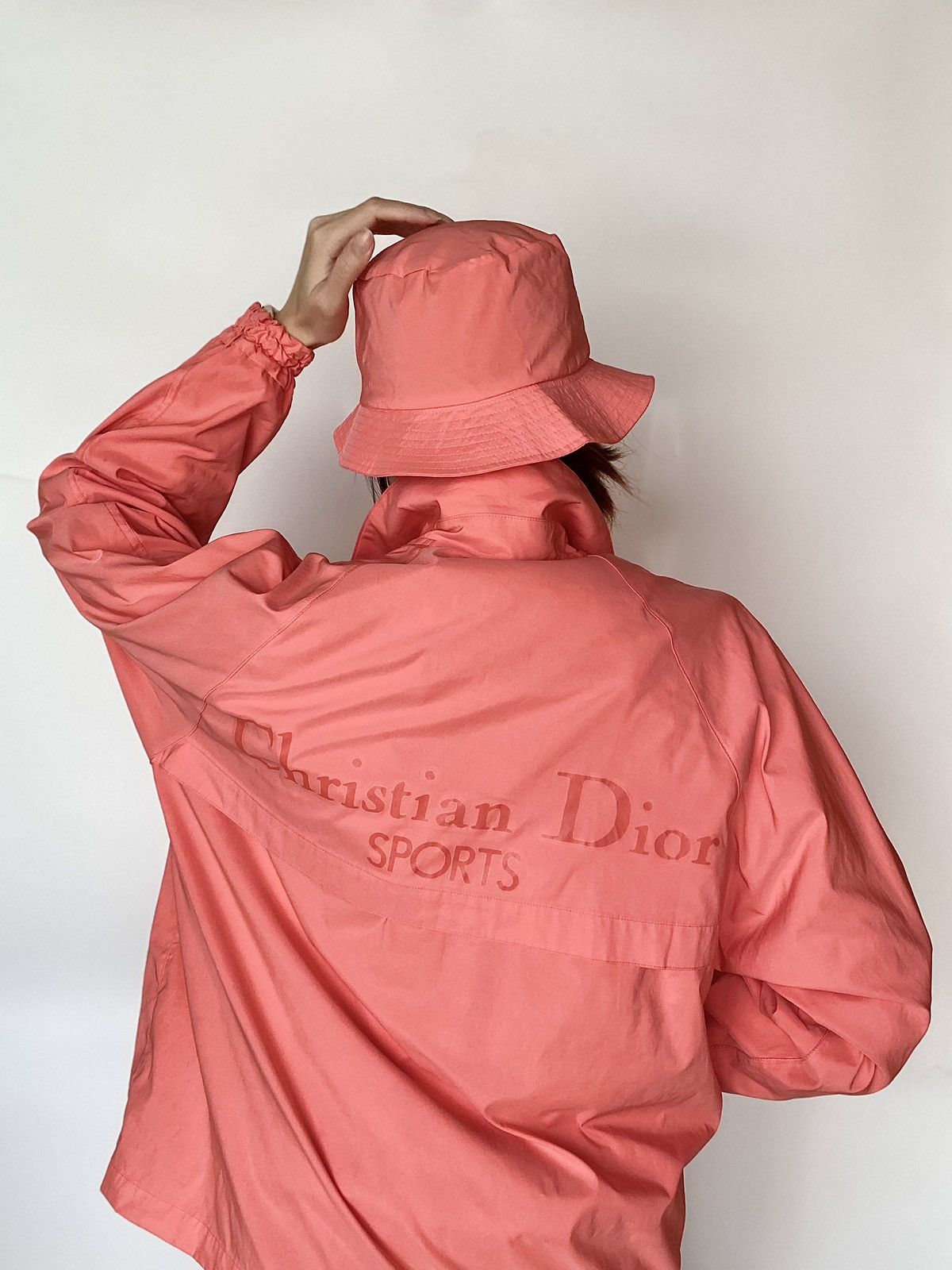 image of Christian Dior Monsieur x Dior Vintage 80's Dior Sports Logo Nylon Jacket And Bucket Hats in Pink (