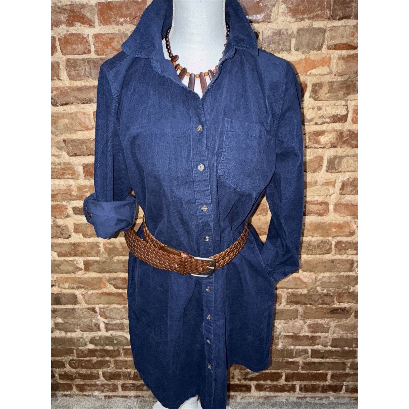 Lands' End Lands' End Navy Blue Corduroy Shirt Dress Sz L Minimalist Size L / US 10 / IT 46 - 2 Thumbnail
