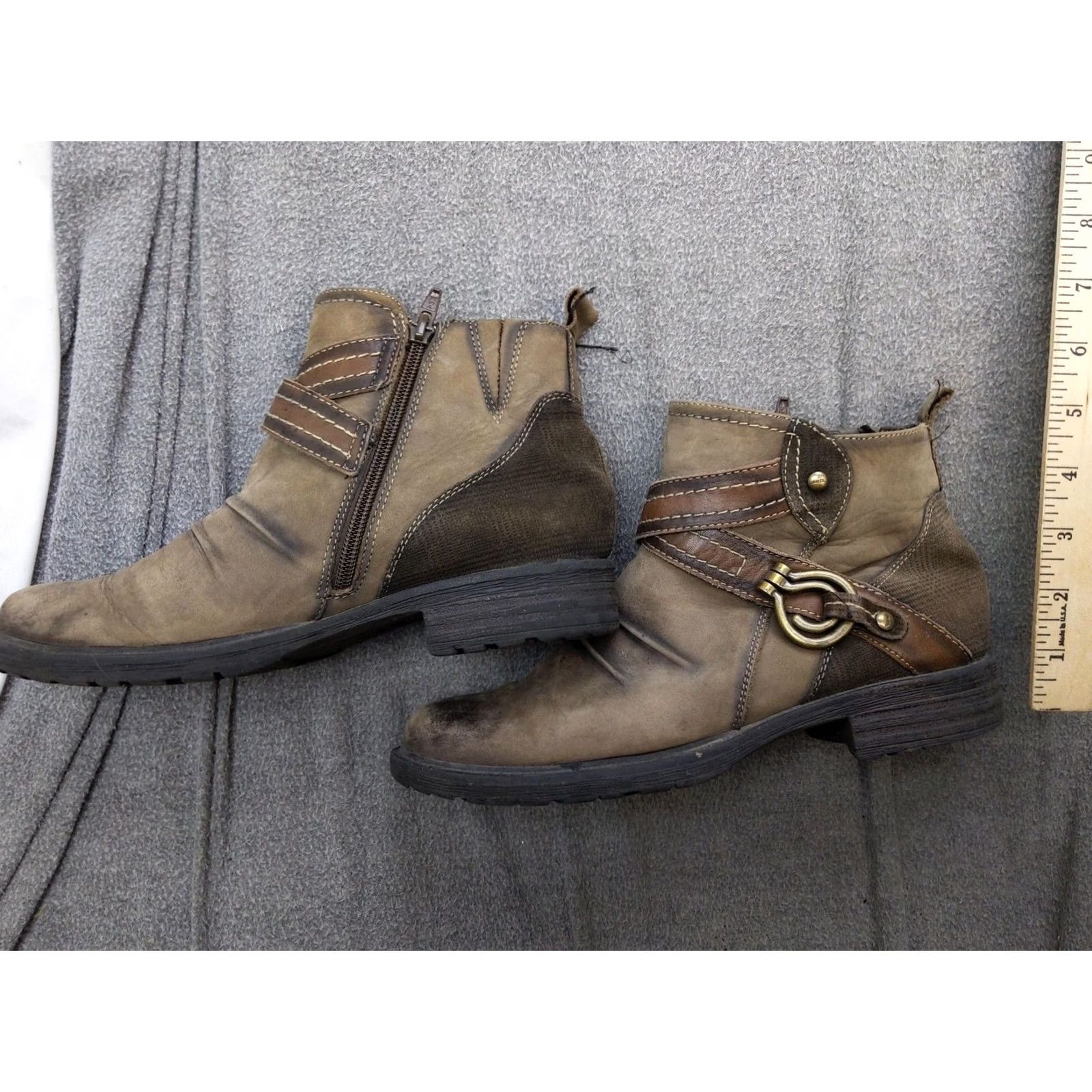 Vintage Earth Laurel Stone Boots Womens Casual Ankle Zip Booties Brown Leather Size 8.5 39 Block Heel Shoes Womens Size US 9 / IT 39 - 2 Thumbnail
