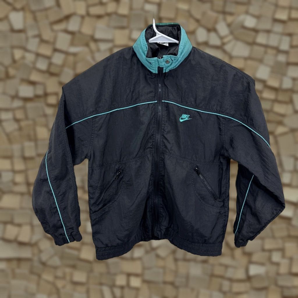 Nike VINTAGE Nike Jacket Windbreaker Black Teal Large Full Zip Hooded 80s 90s Swoosh Size US L / EU 52-54 / 3 - 1 Thumbnail