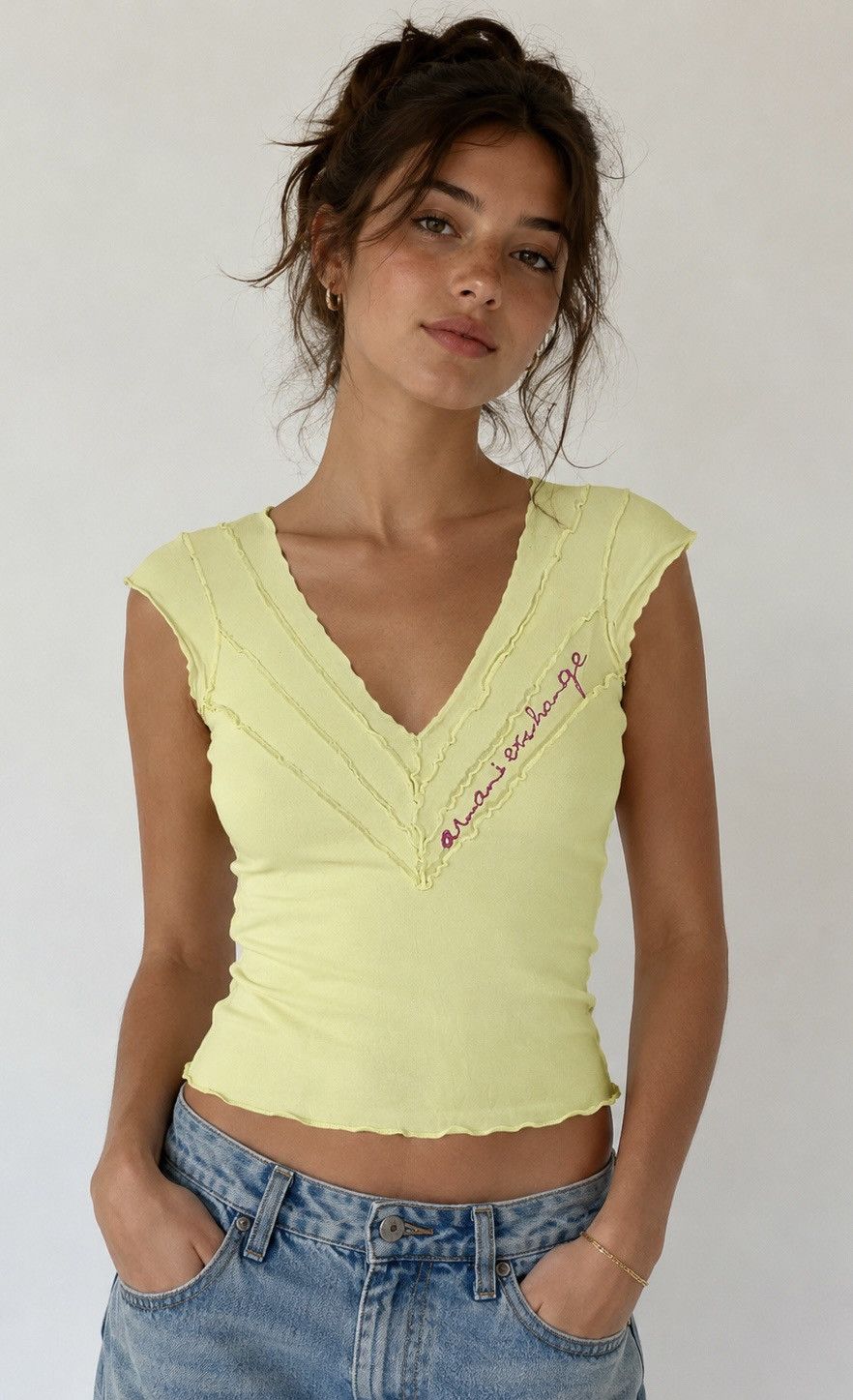 Armani Exchange 2000s ARMANI EXCHANGE SPANDEX-COTTON V-NECK SHIRT Size S / US 4 / IT 40 - 1 Thumbnail