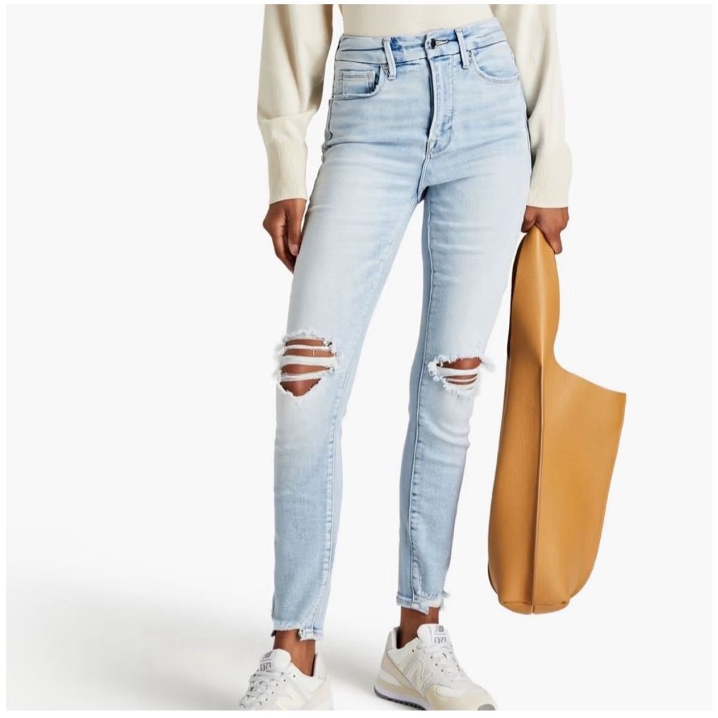 Other Good American Good Waist Distressed Jeans High Rise Blue675 Size 28" / US 6 / IT 42 - 1 Thumbnail