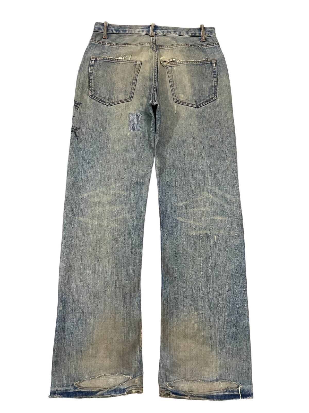 If Six Was Nine Nylous Skull & Cross Design Mud Wash Punk Ripped Loose Jeans Size US 32 / EU 48 - 12 Thumbnail
