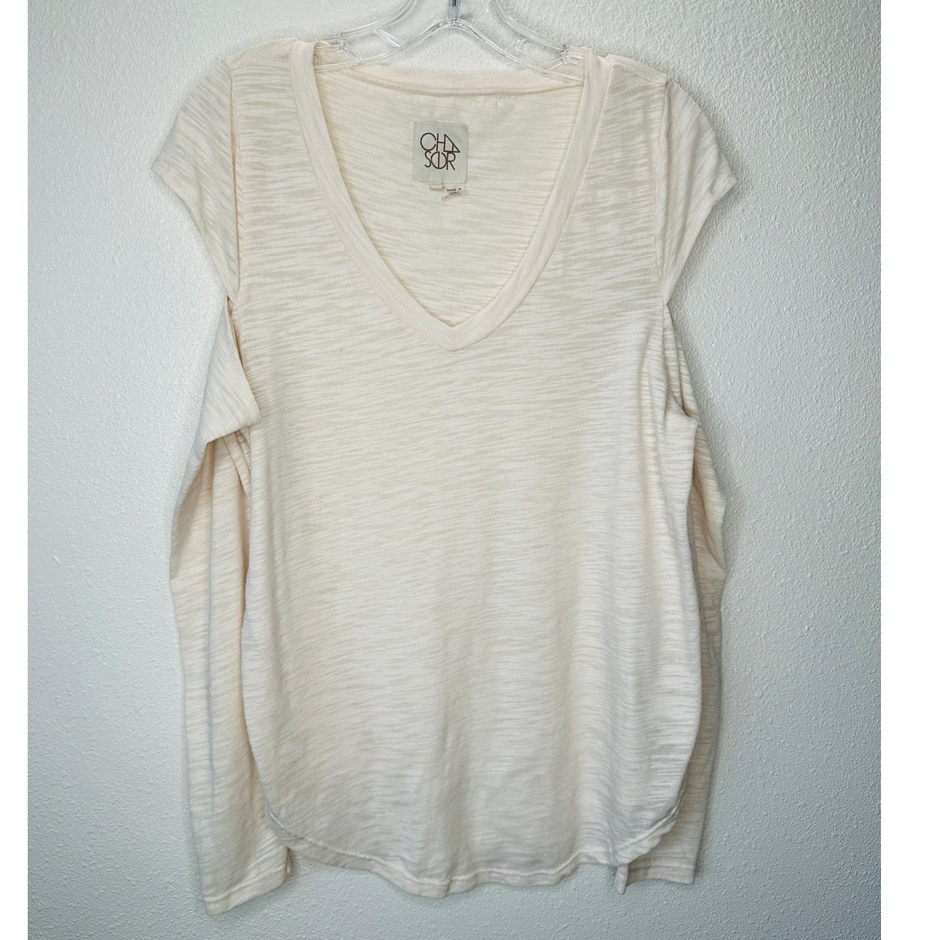 Chaser Brand Chaser Cream V-Neck Cold Shoulder Long Sleeve Burnout Top L Size L / US 10 / IT 46 - 4 Thumbnail